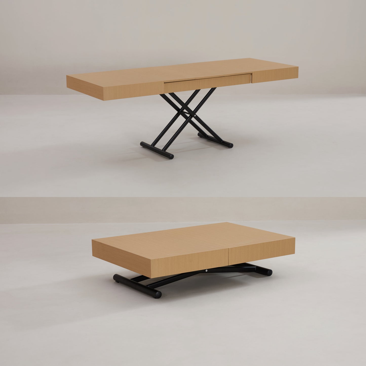 Box Coffee Height adjustable and extendable table in Pecan wood