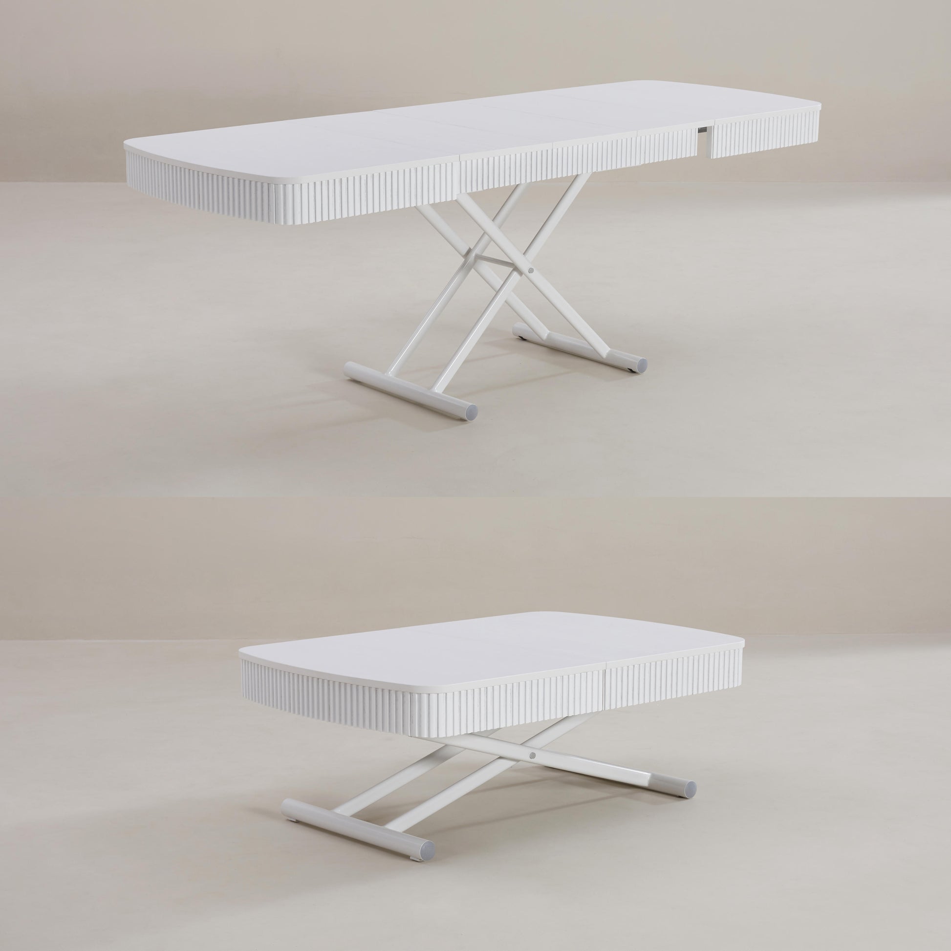 height adjustable and extending coffee to dinner table - Box Coffee Curve in White Wood