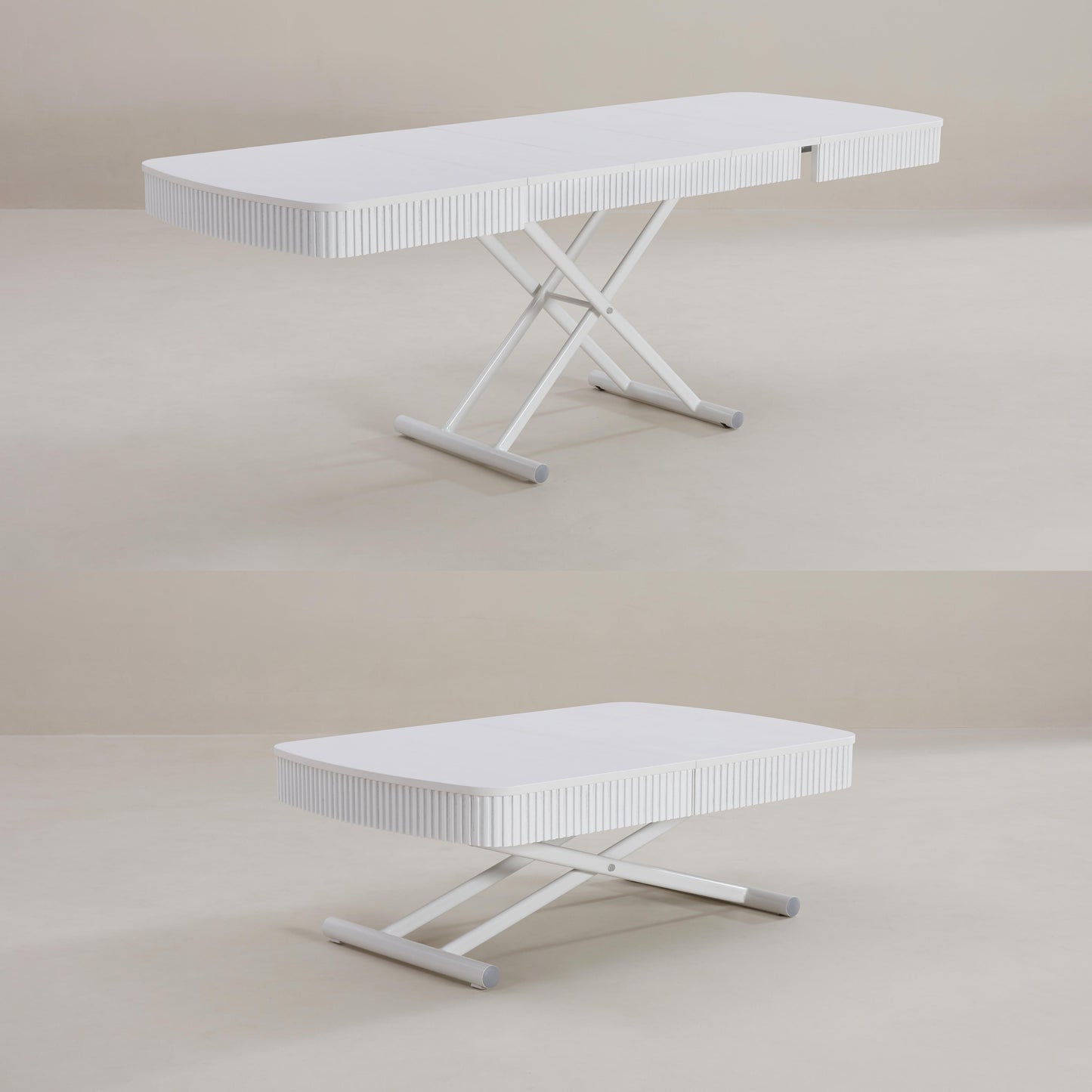 height adjustable and extending coffee to dinner table - Box Coffee Curve in White Wood