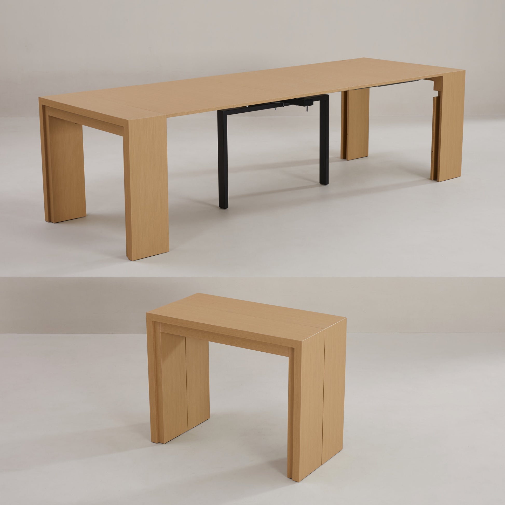 Extending console turns into large dinner table in Pecan finish - Transforming Tables by Expand Furniture