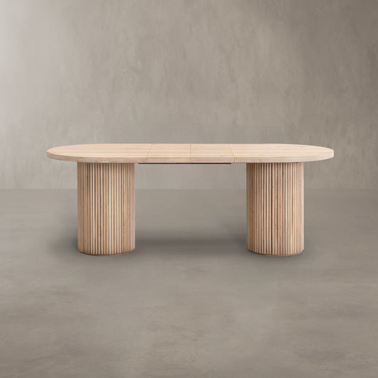 Luxe Pillar - Oval Oak extending table with round fluting pillar base