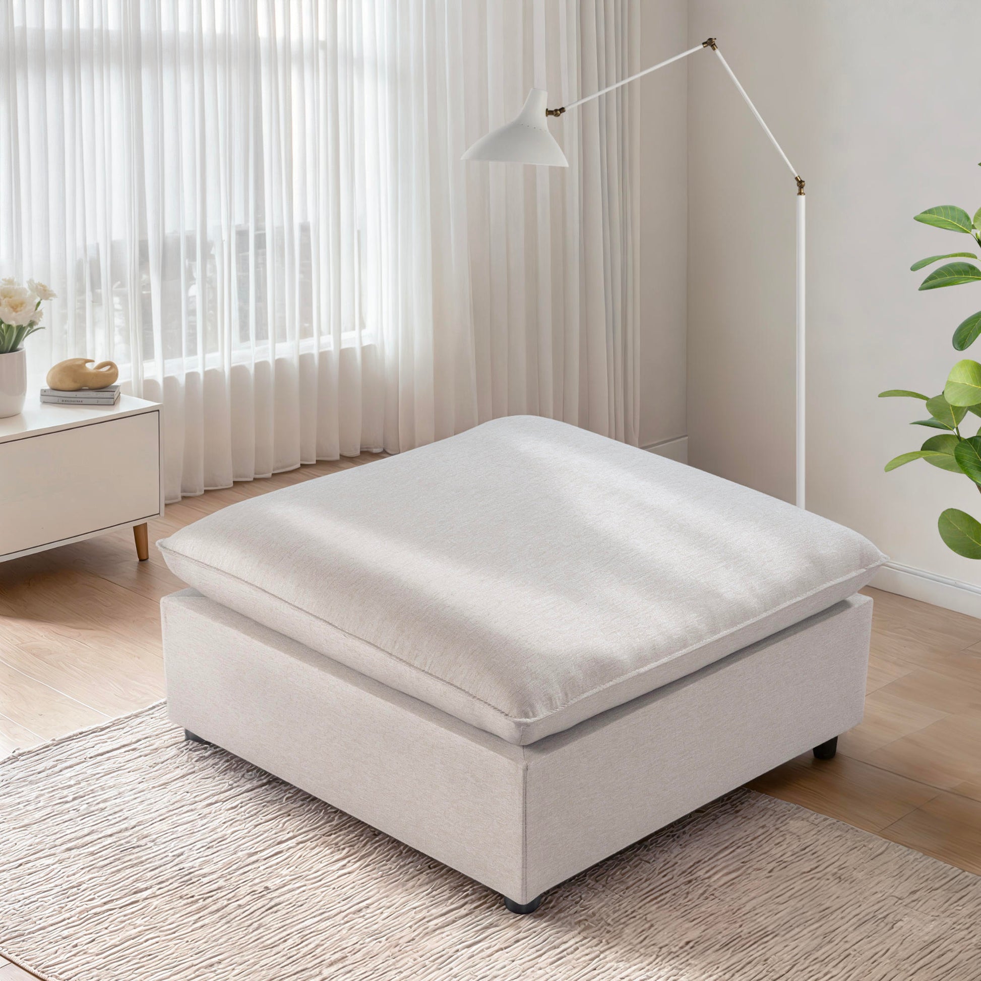 Mosaic Ottoman Base with comfortable seat top in beige fabric