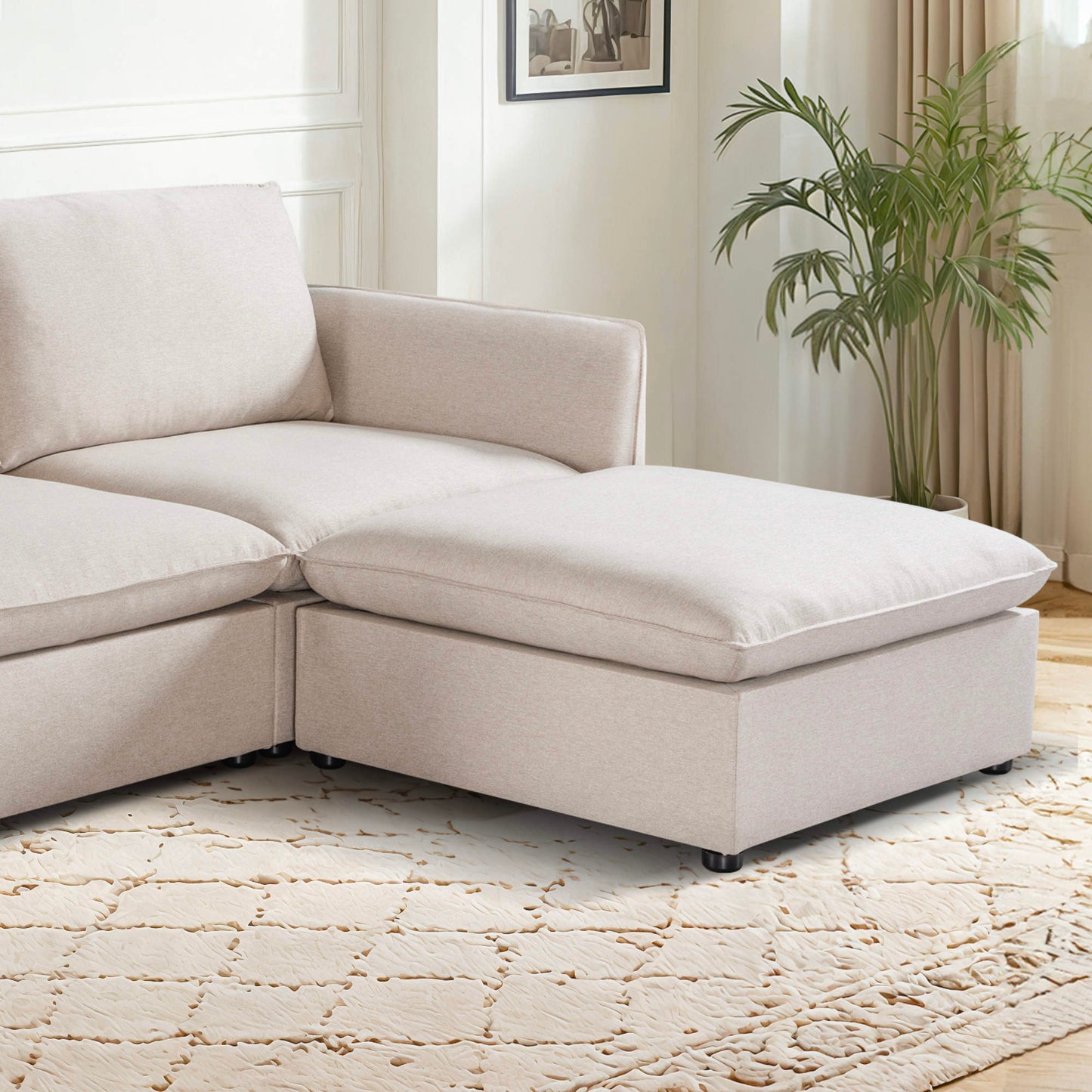 Mosaic Ottoman with comfortable seat top in beige fabric