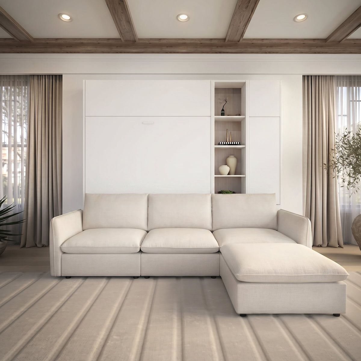 Panel Sectional Murphy Bed Over Mosaic sofa | Opal White