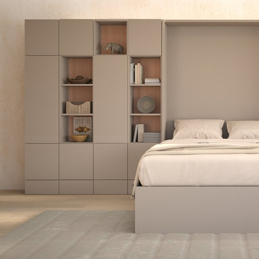 Mixed panel modular design with panel murphy bed open