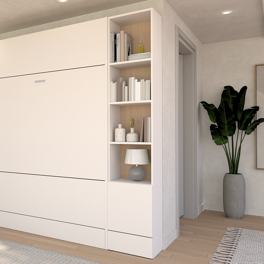 White panel cupboard decorated with books