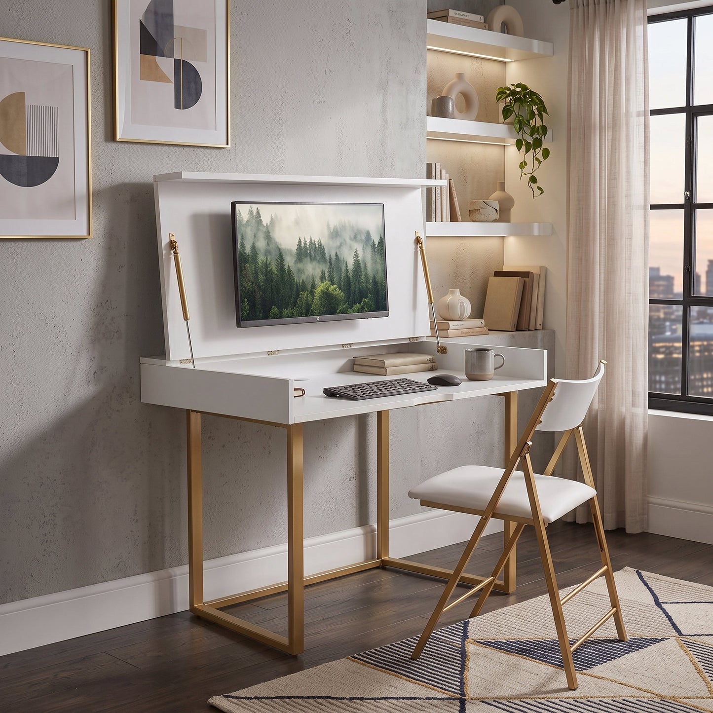 Archive fold office in a home opened | Gloss White - Satin Gold