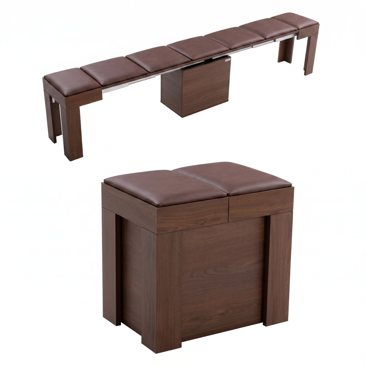 walnut scatola m with padding cushion top - extending bench - expand furniture