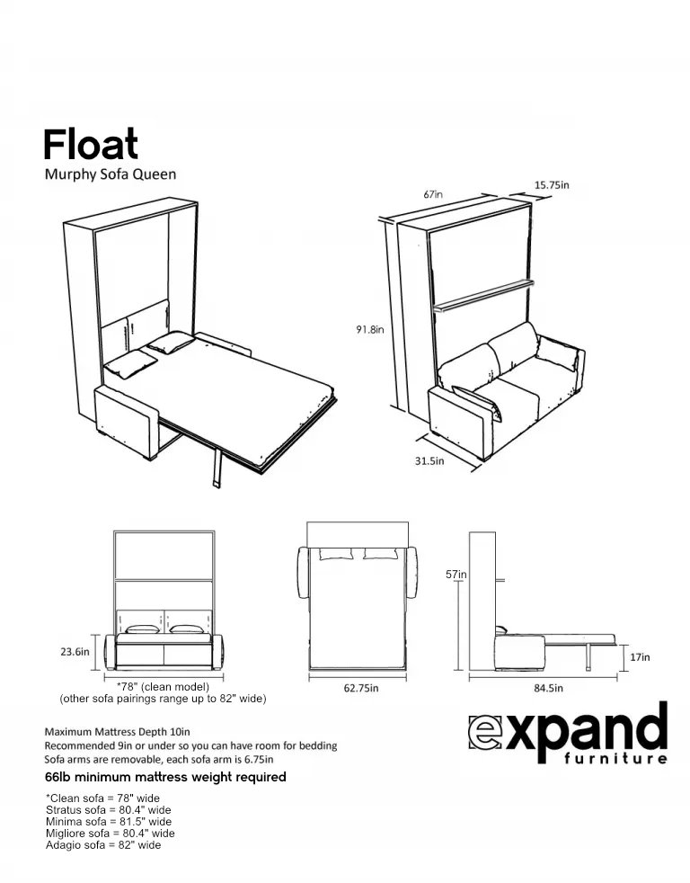 MurphySofa float dimensions multiple sofa models