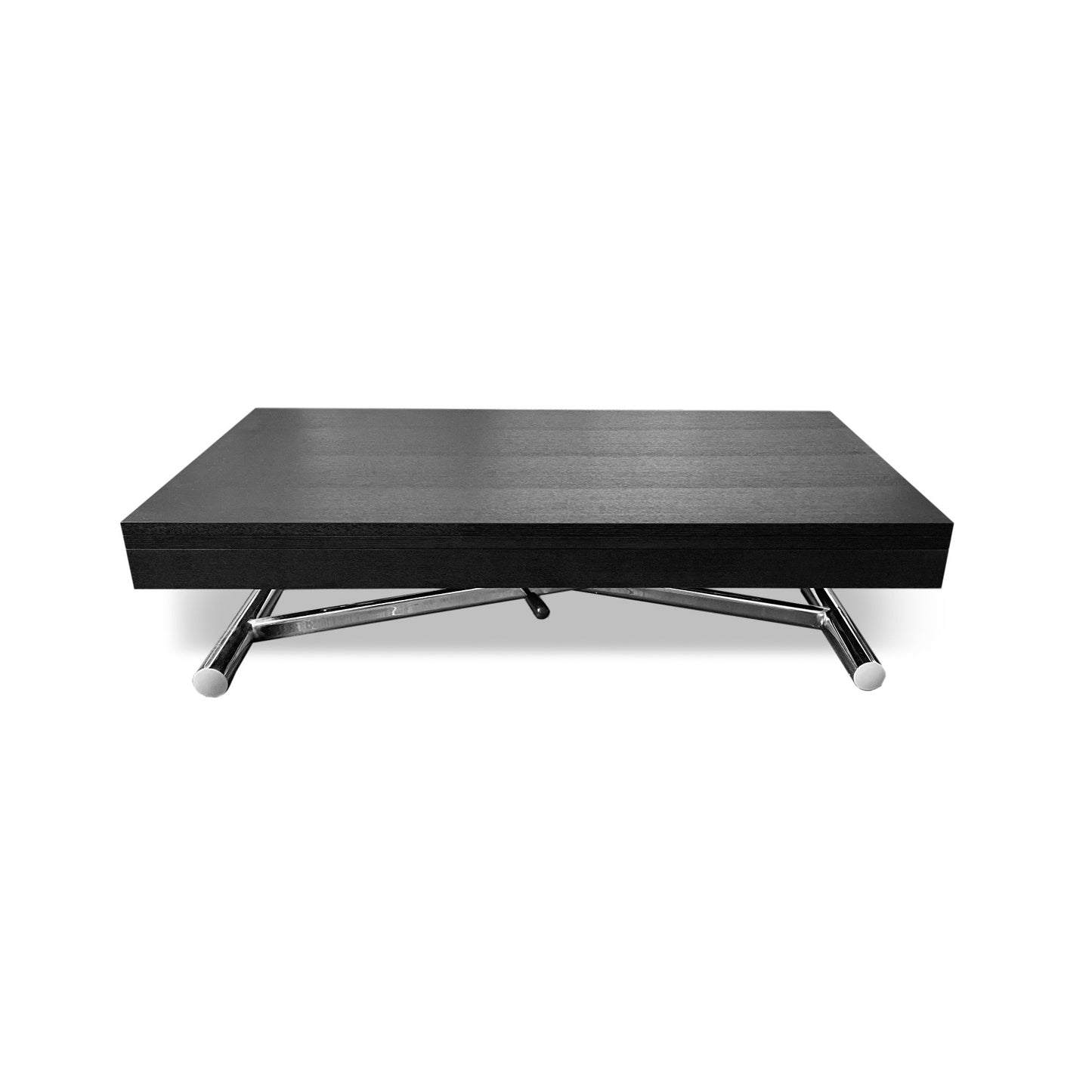 Alzare-coffee-table-that-is-height-adjustable-into-a-square-dinner-table-in-black-wood-finish-with-chrome-legs