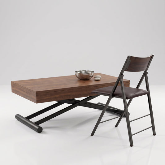 Alzare coffee convertible table dining set with nano chairs in Chocolate Walnut