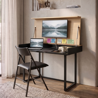 Archive Fold - Smart office with hidden storage for monitor | Champagne Ash