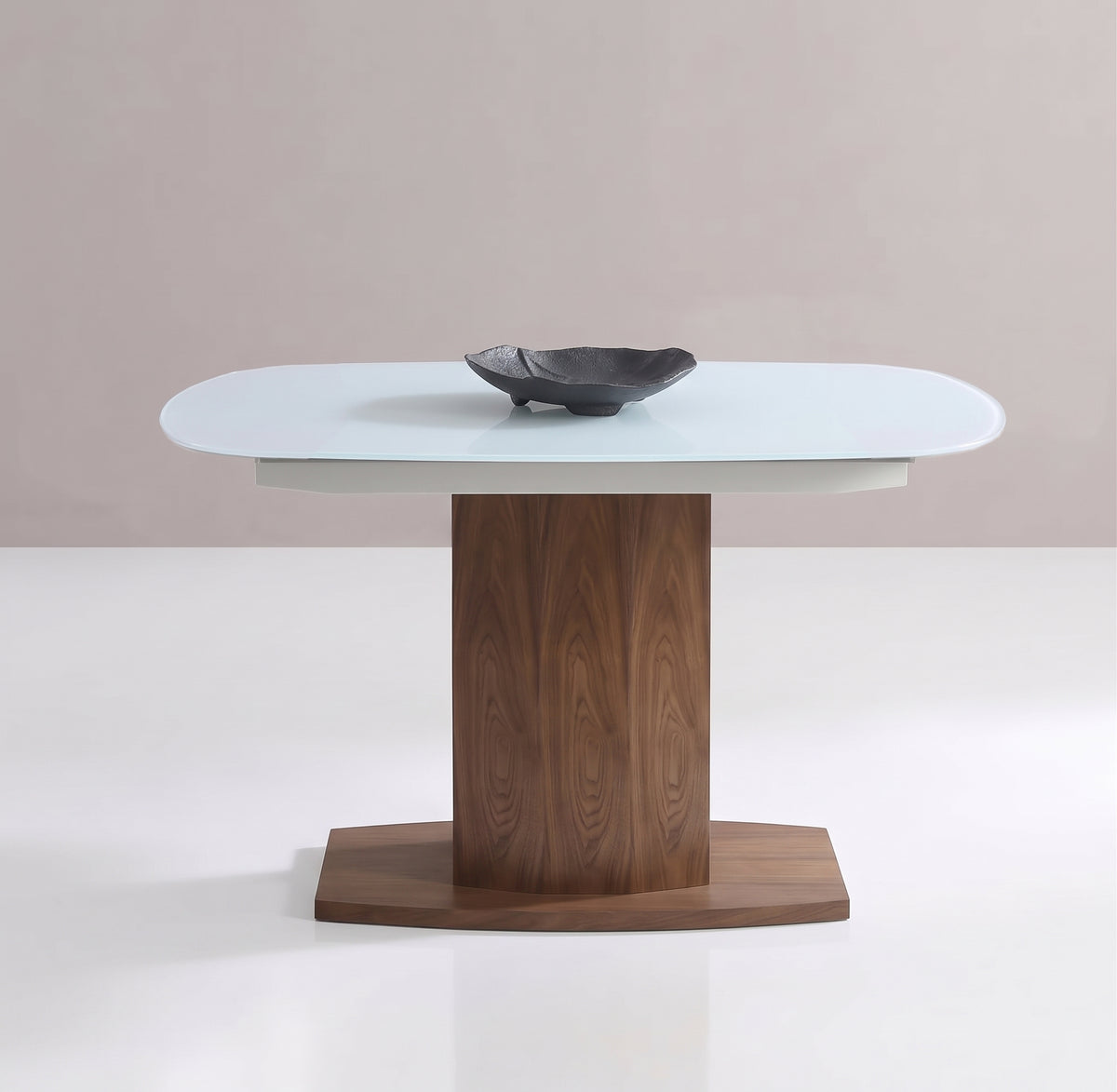 Baobab extending oval table compacted glass with walnut by Expand Furniture