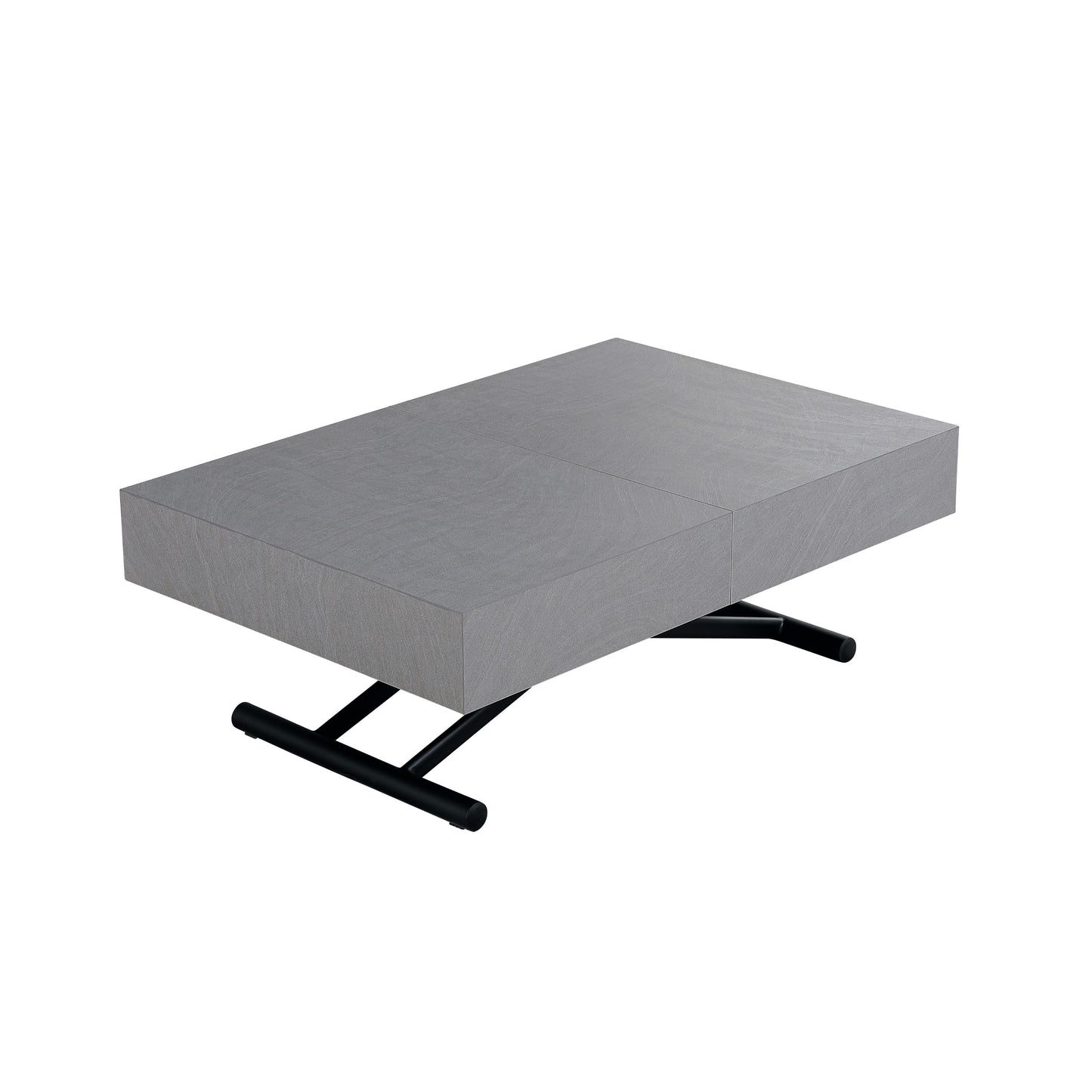 Box Coffee expanding dinner table in concrete texture finish with black legs