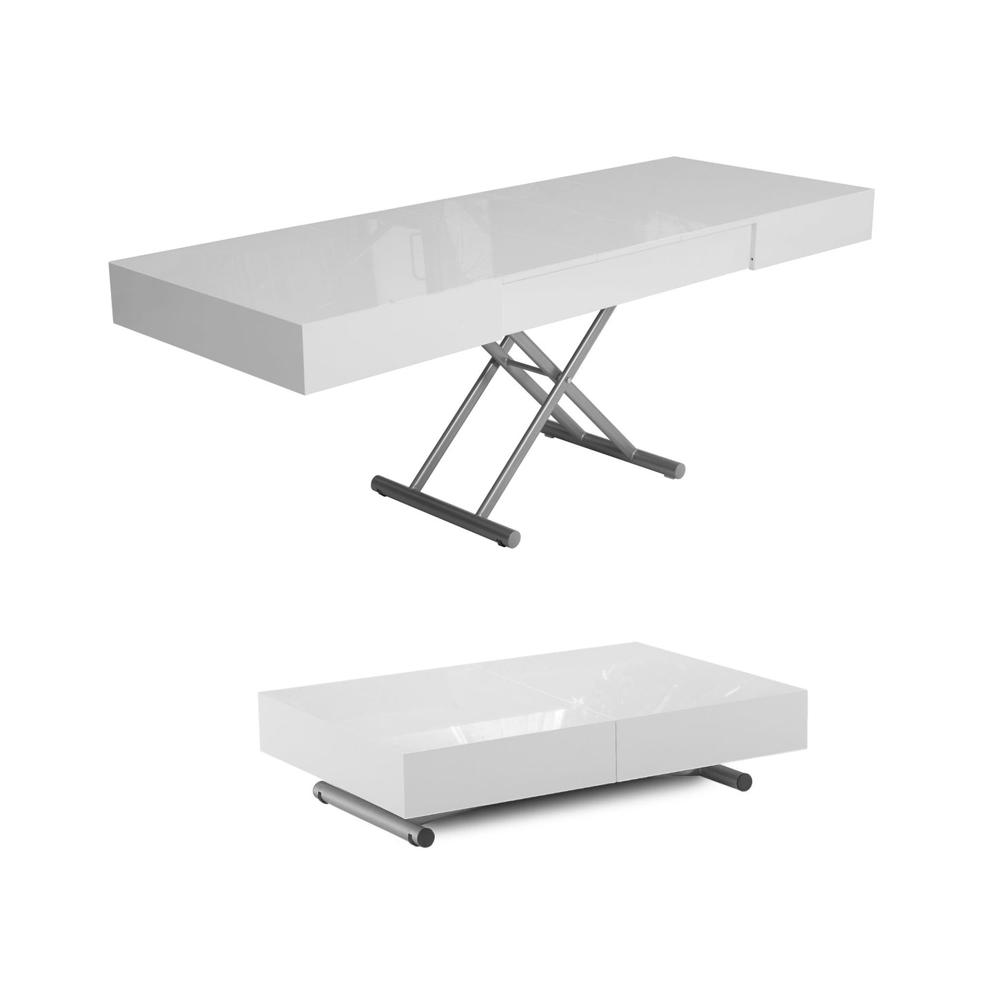 Box Coffee table convertible space saving extending dinner table in white gloss finish - seats 12