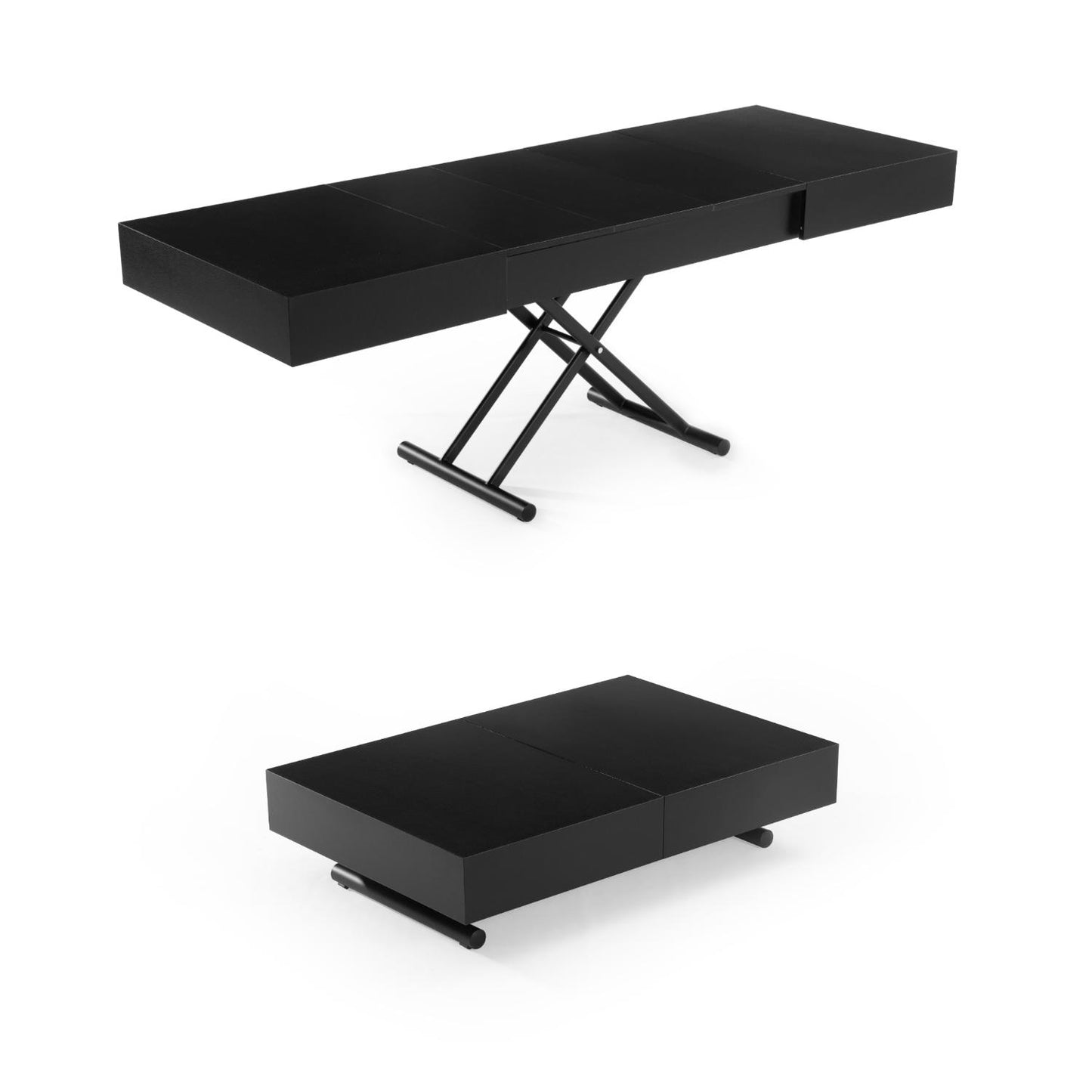 Box Coffee table transformer extending convertible table in black wood height adjustable