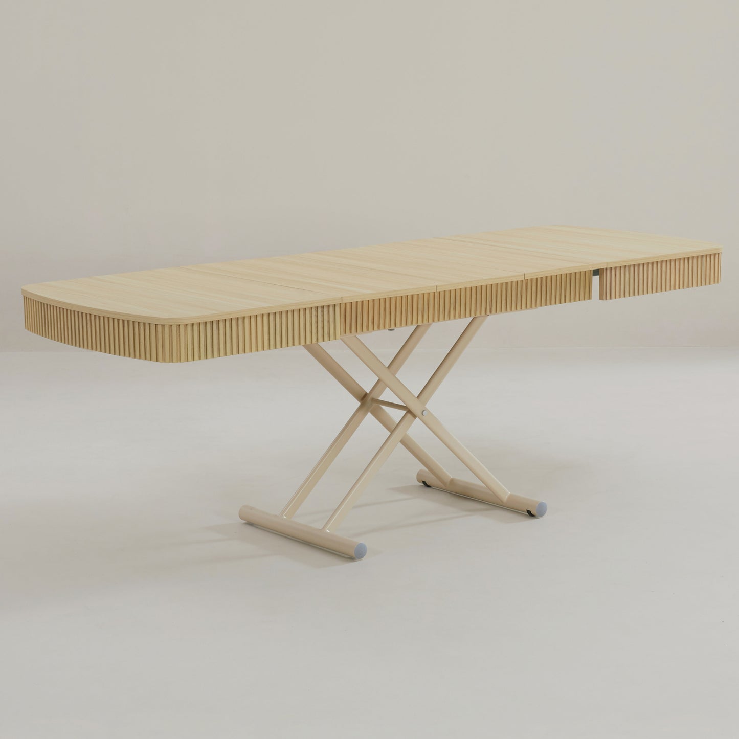 Box Coffee Curve height adjustable coffee extended table | Satin Oak
