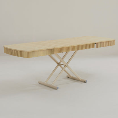 Box Coffee Curve height adjustable coffee extended table | Satin Oak