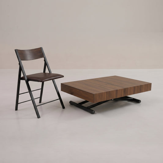 Height adjustable transforming box coffee to dinner table set | Chocolate Walnut