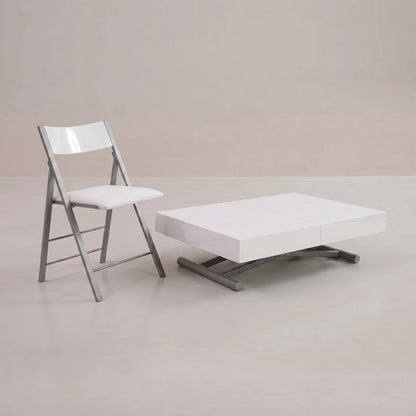 Height adjustable coffee table turns to 8 person dinner table | Glossy White