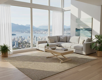 box coffee curve dining table in oak wood in at adjusted to mid height but not expanded