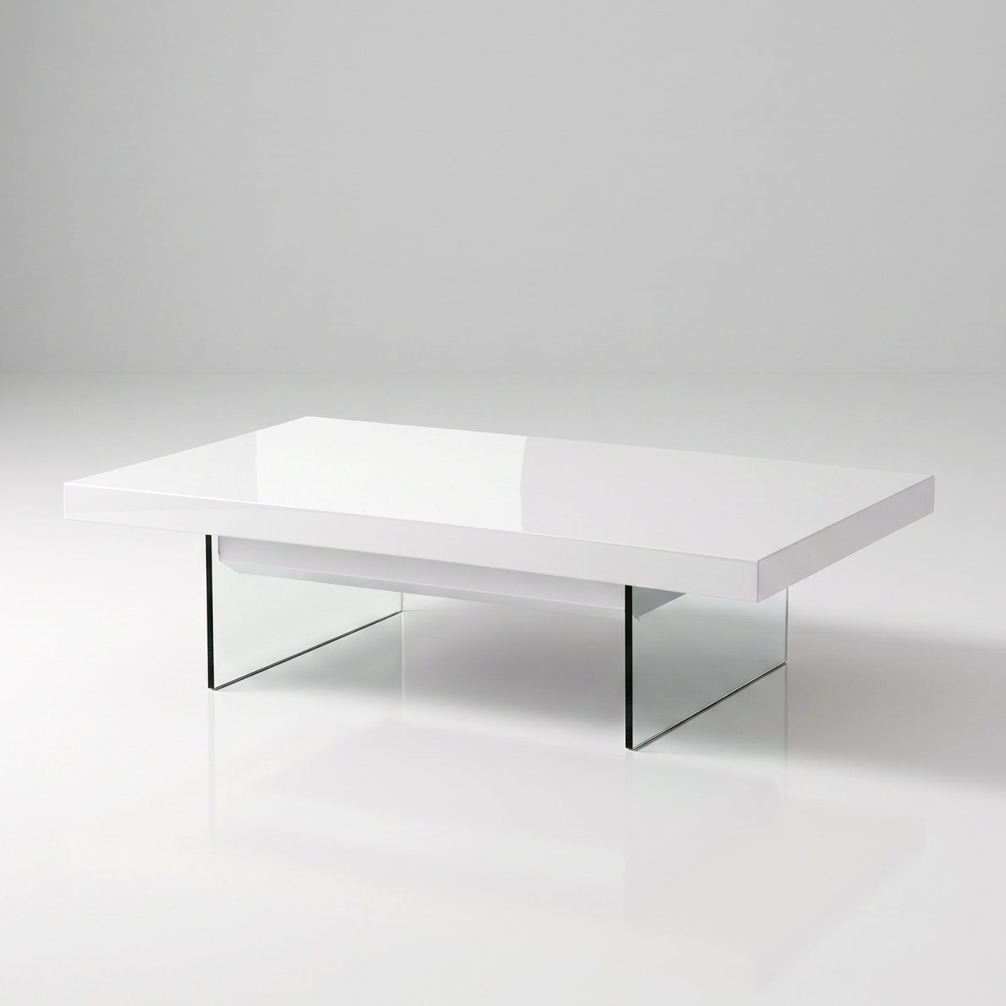 Cadence Table in glossy white with glass base - lifting storage table | Glossy White