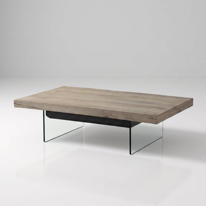 Cadence low profile wood top and glass base with hidden lift and storage | Drift Wood Panel
