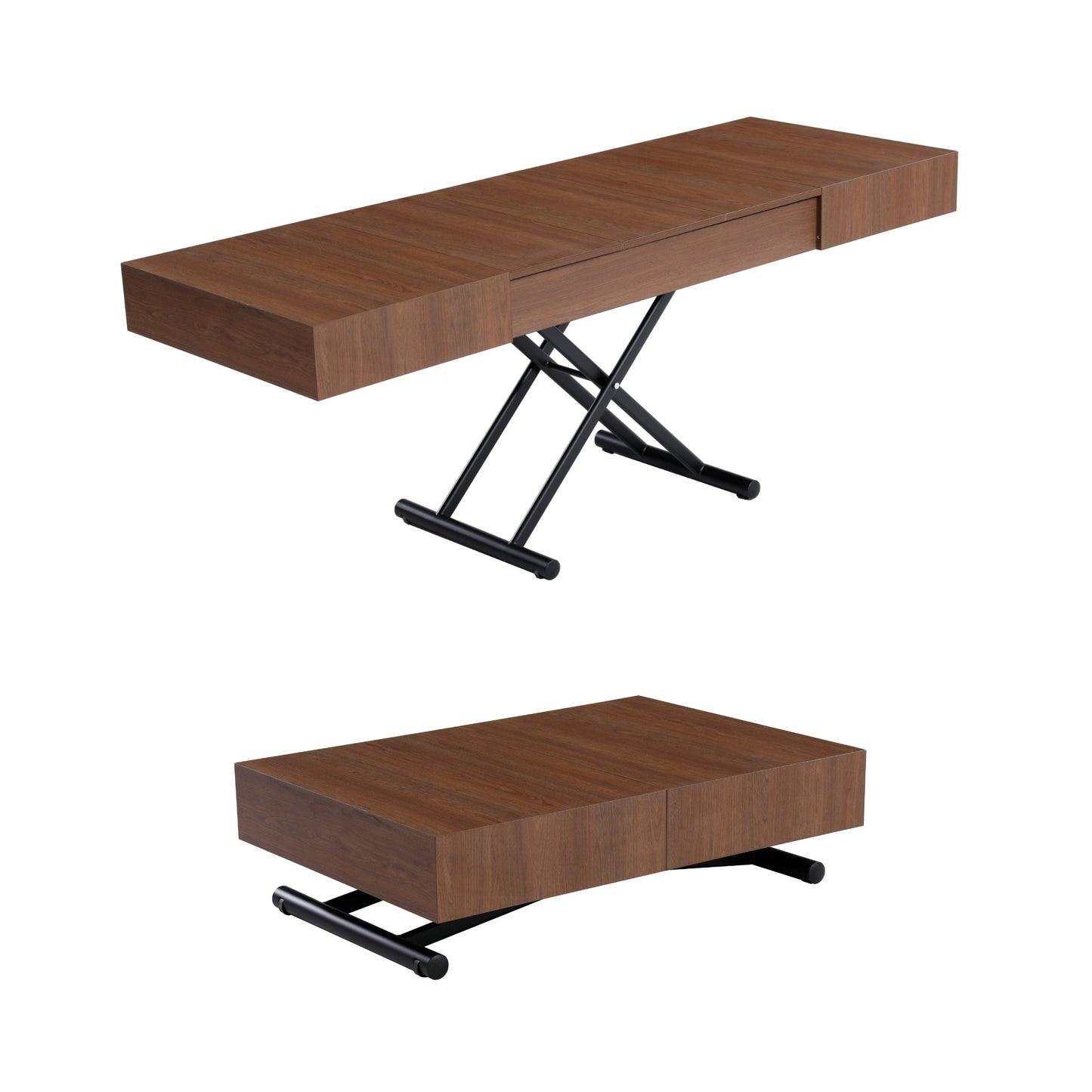 Compact Box Coffee convertible transforming table extends and lifts to dinner size - Walnut wood