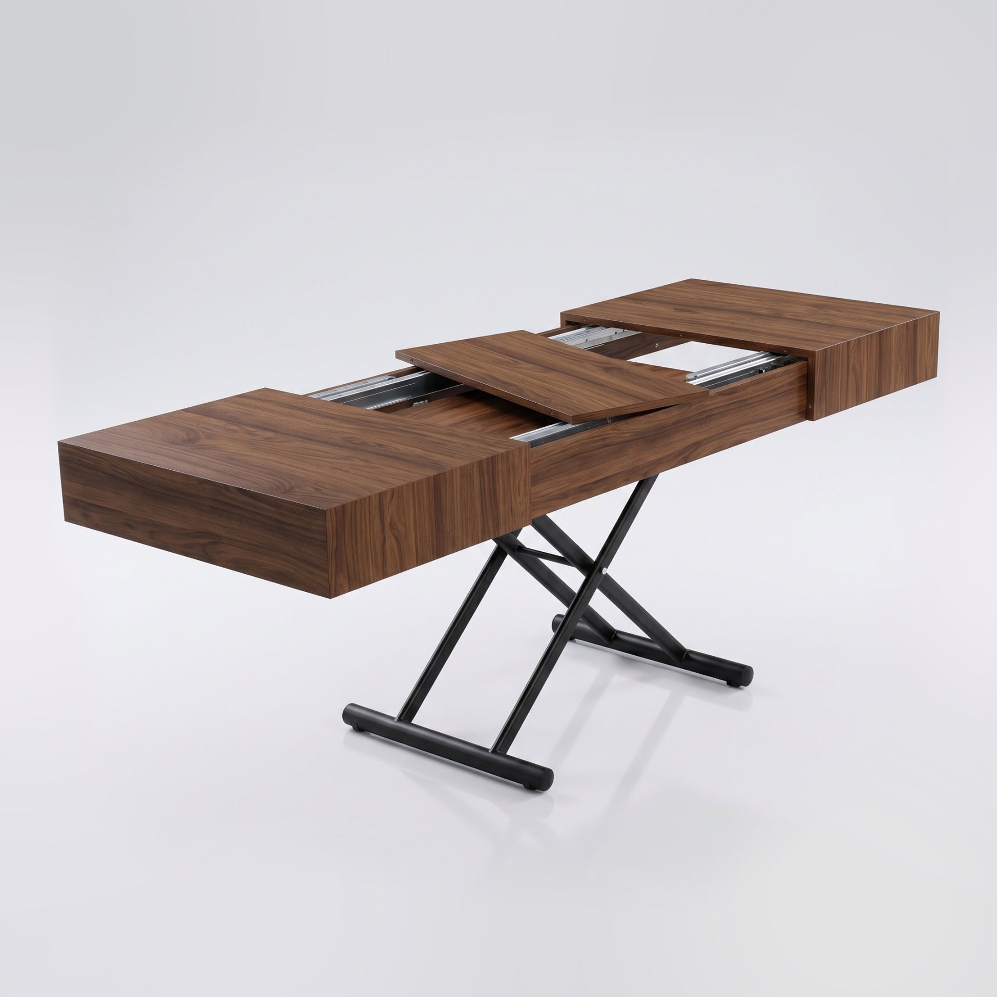 Compact Box Coffee convertible height adjustable extending dinner table | Chocolate Walnut