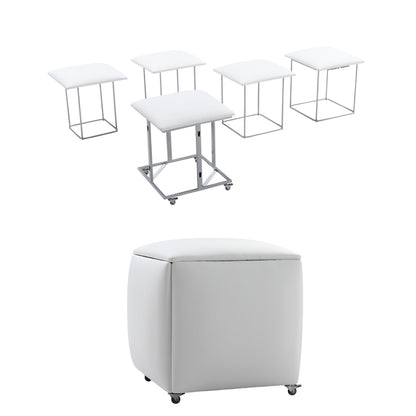 Companion Cube 5 in 1 seats nest inside ottoman - white pu leather