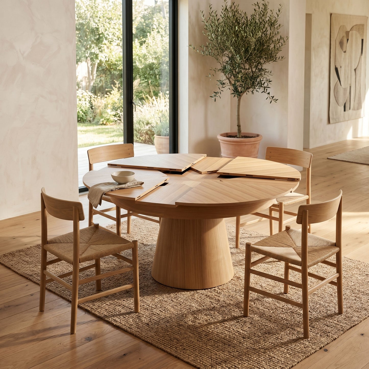 Compass expandable round table in a home Expand Furniture | Oak Wood