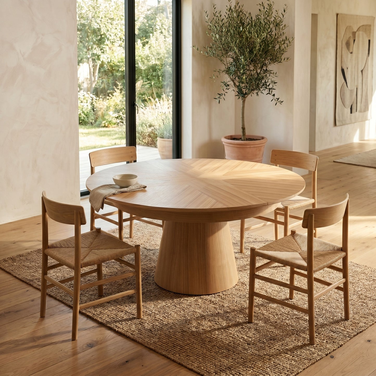 Compass expandable round table in a home Expand Furniture | Oak Wood