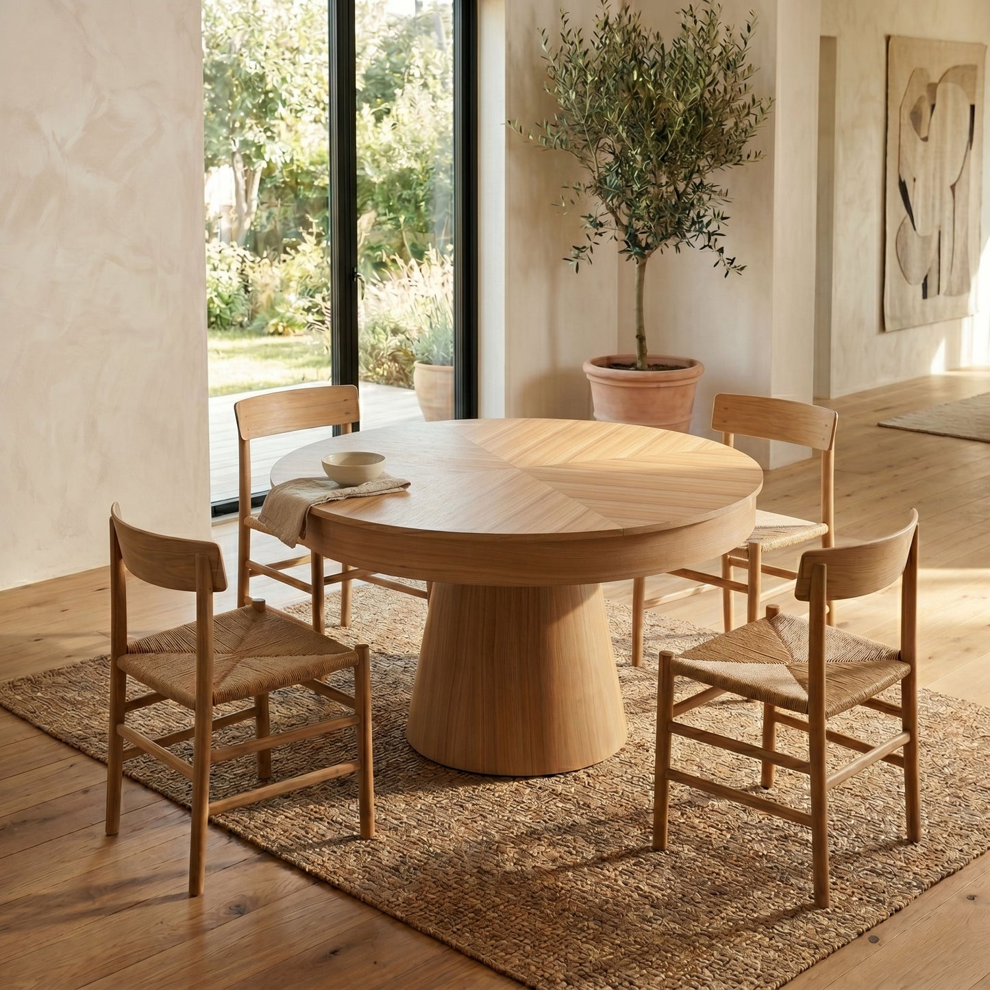 Compass expandable round table in a home Expand Furniture | Oak Wood