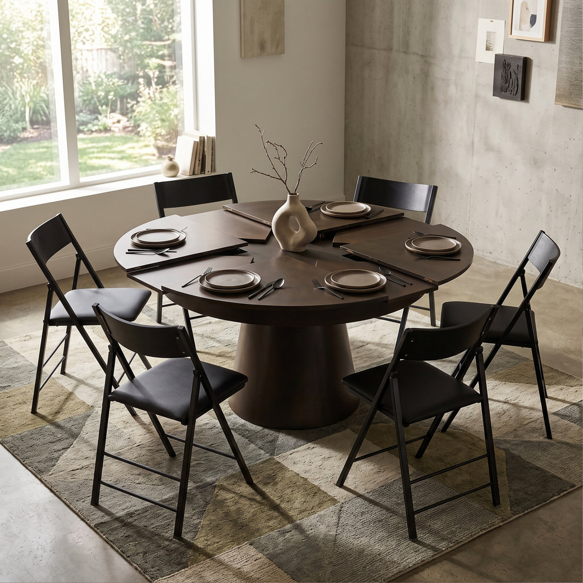Compass table rotating and expanding in a modern home | walnut