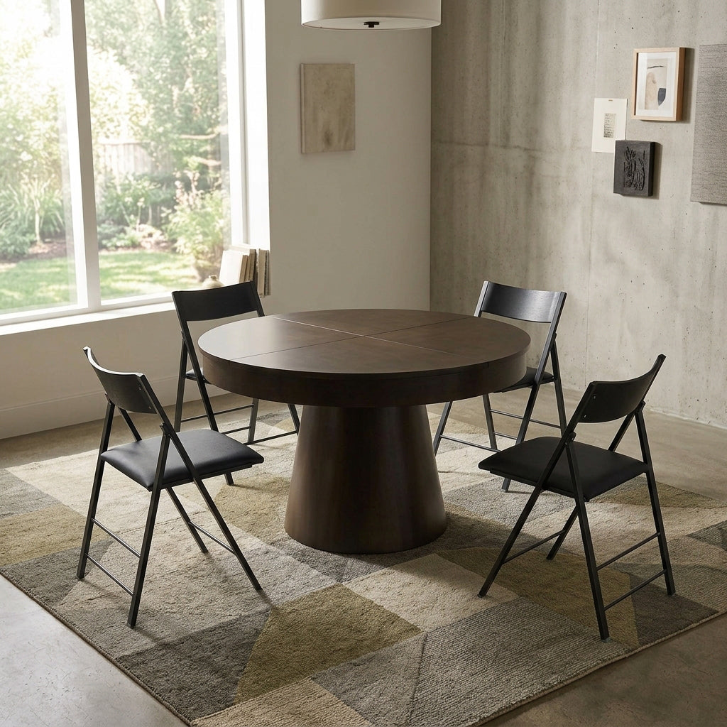 Compass table compacted in a modern home - walnut