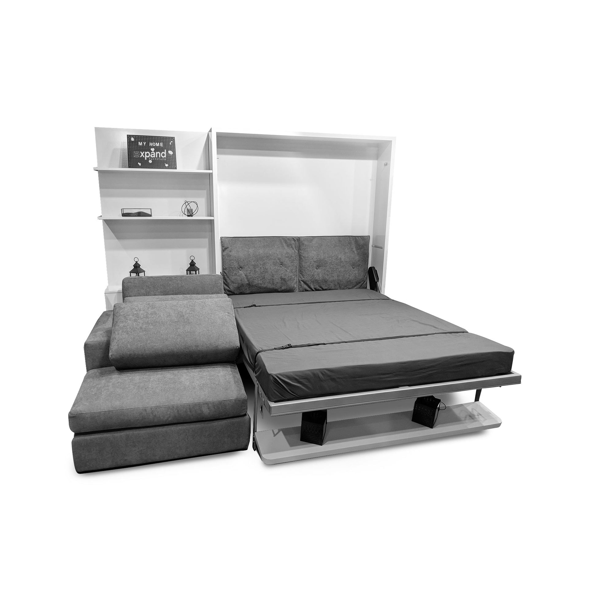 Compatto-Shelf-Wall-Bed opened-over-Sectional-Sofa