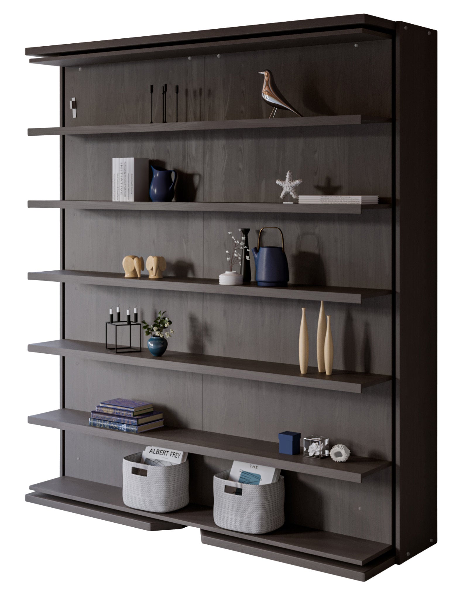 Compatto LMG revolving Shelf wall bed in dark grey rovere dark with decorative shelving