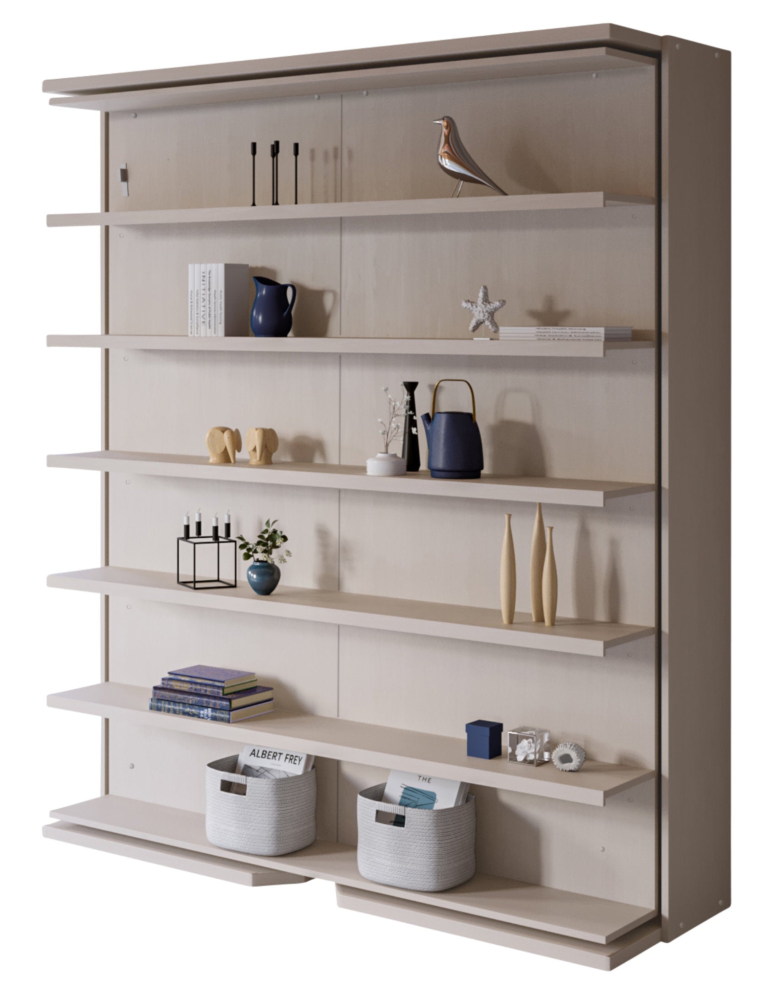 Compatto LMG revolving Shelf wall bed in crystal wood with decorative shelving