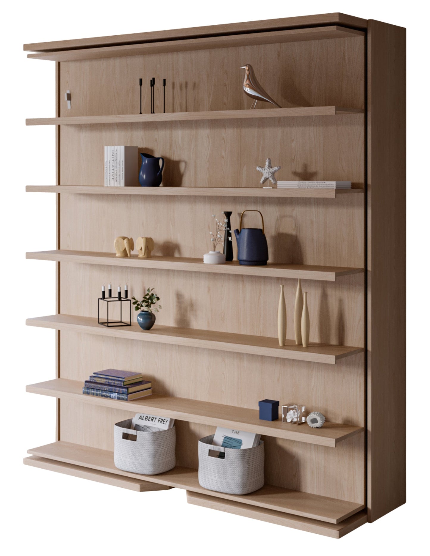 Compatto LMG revolving Shelf wall bed in rovere-sbiancato with decorative shelving