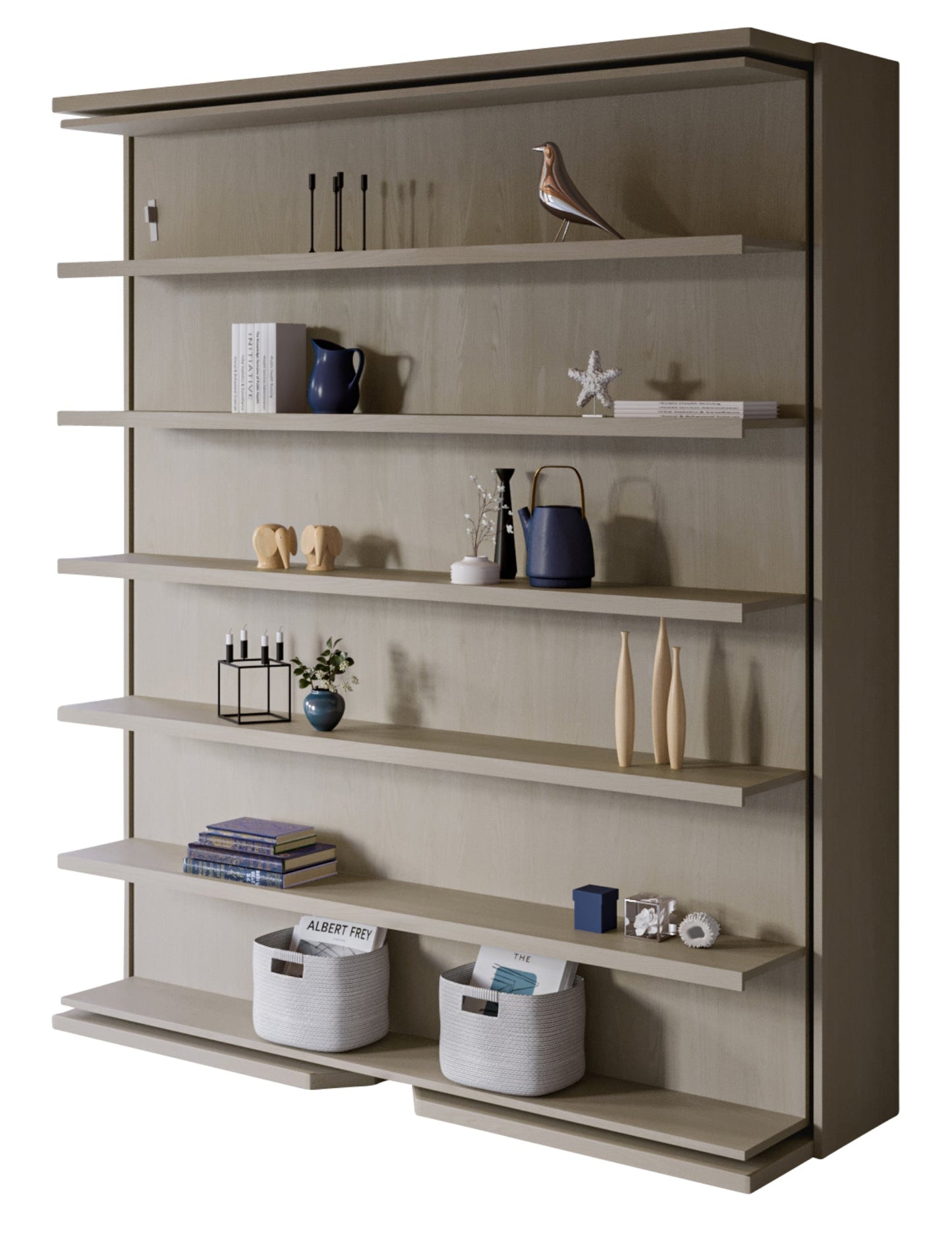 Compatto LMG revolving Shelf wall bed in b8 tortora with decorative shelving