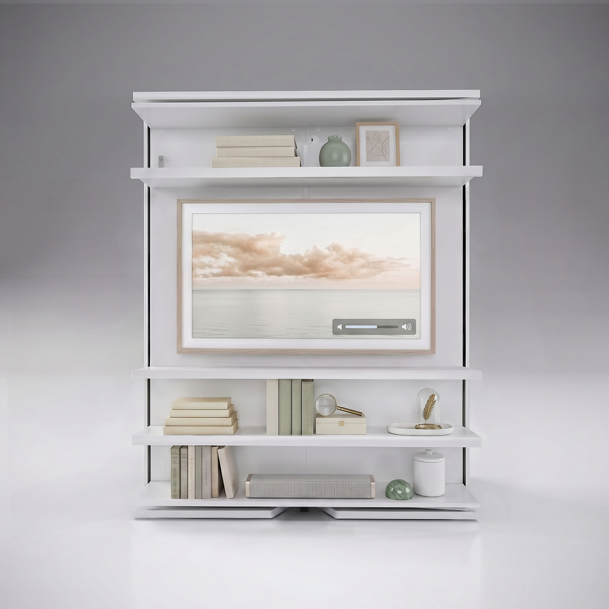 Compatto Rotating Murphy Bed bookshelf with TV option | Bianco Cera