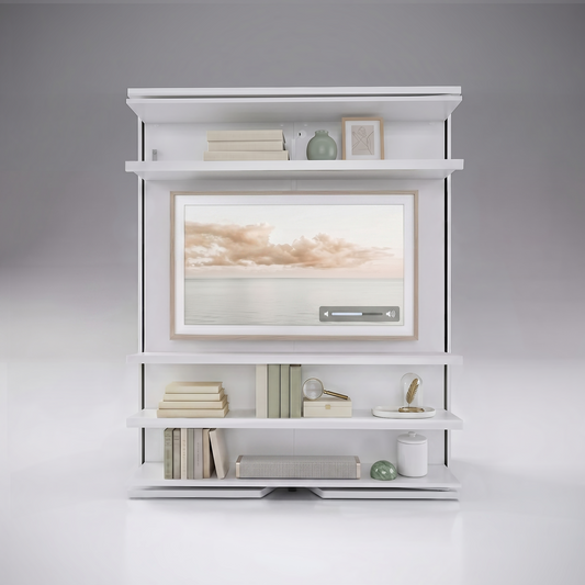 Compatto Rotating Murphy Bed bookshelf with TV option | Bianco Cera