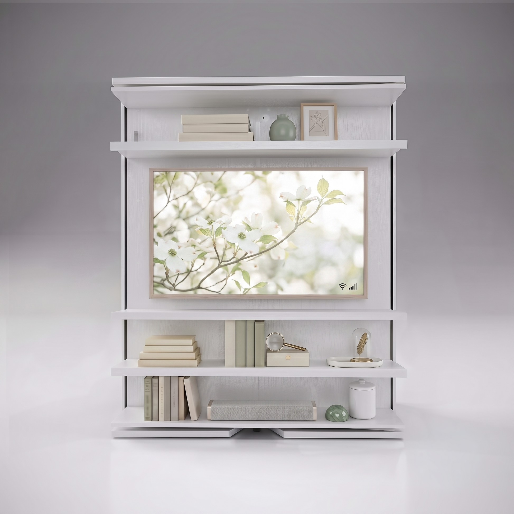 Compatto Rotating Murphy Bed bookshelf with TV option | Bianco Frassino