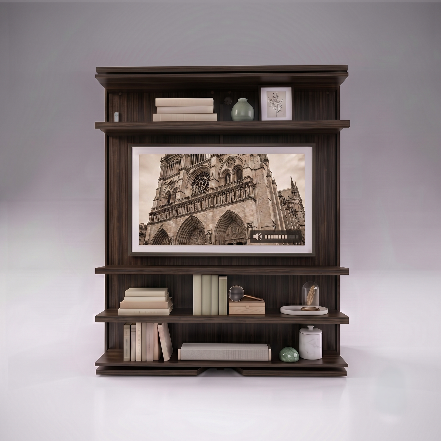 Compatto Rotating Murphy Bed bookshelf with TV option | Eucalipto Scuro