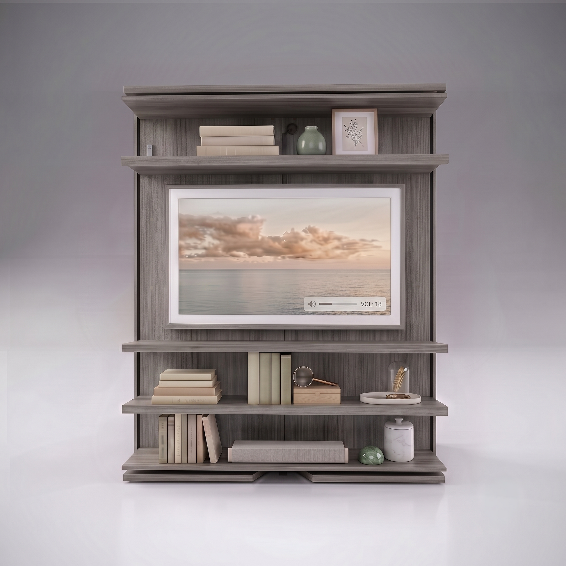 Compatto Rotating Murphy Bed bookshelf with TV option | Eucalipto Chiaro