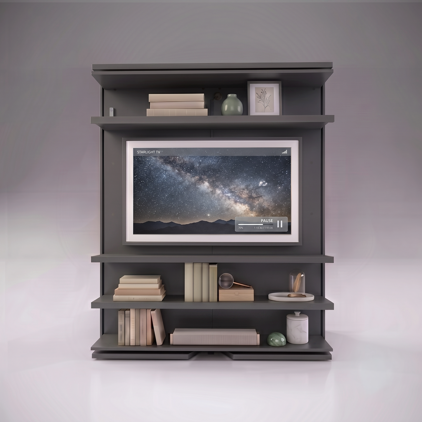 Compatto Rotating Murphy Bed bookshelf with TV option | Grigio Scuro