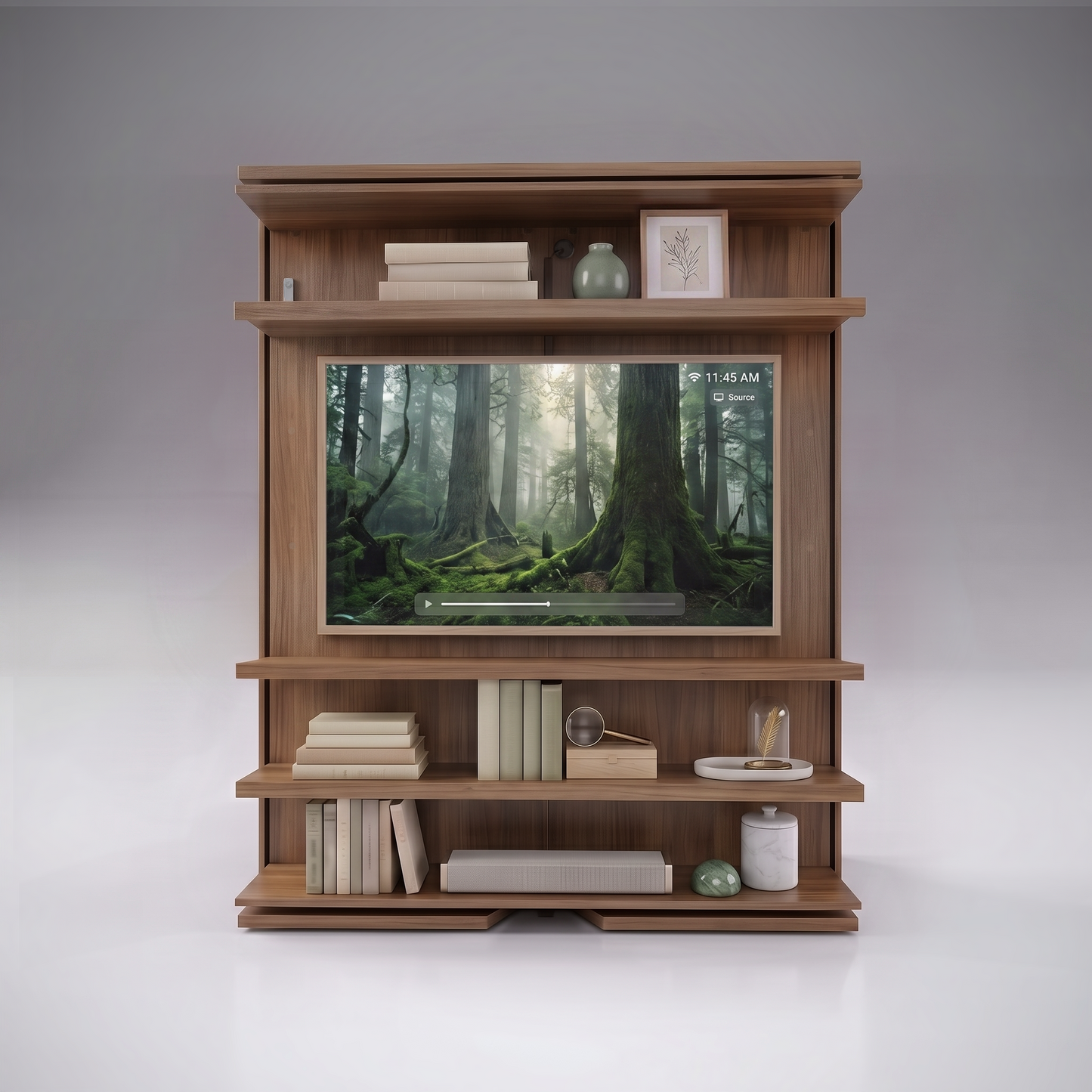 Compatto Rotating Murphy Bed bookshelf with TV option | Noce