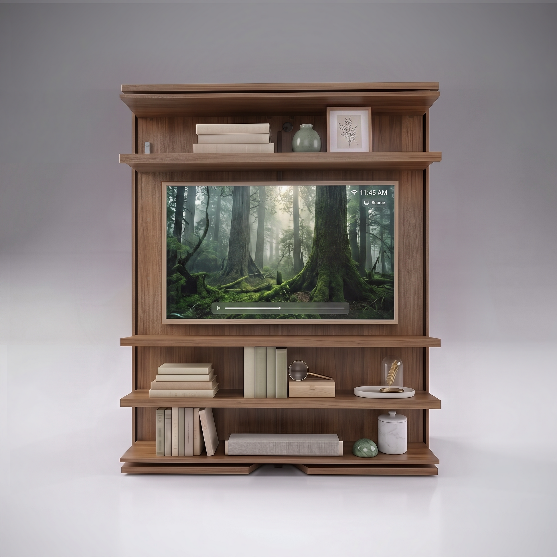 Compatto Rotating Murphy Bed bookshelf with TV option | Noce