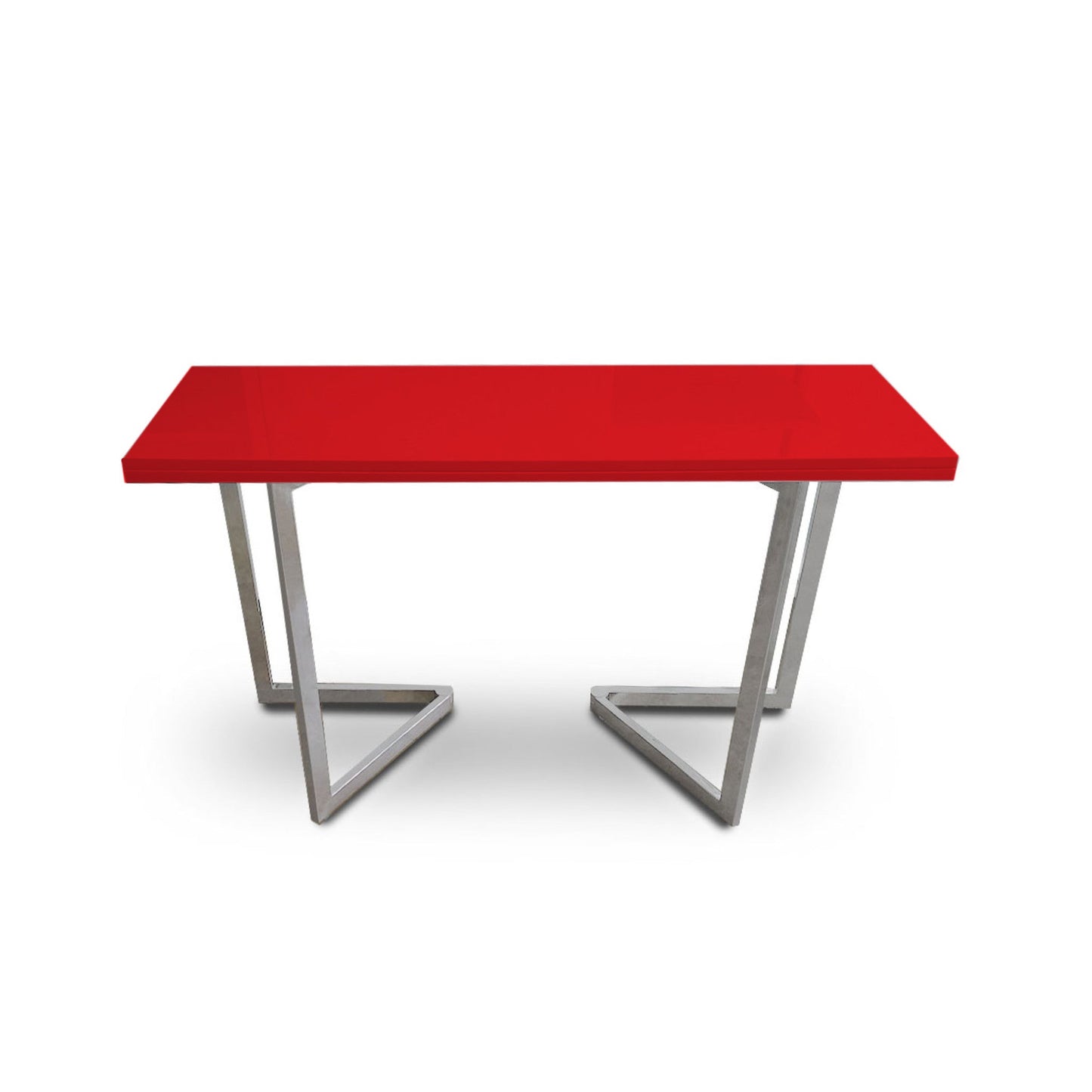 Console-to-Dining-Table-in-red-gloss-with-silver-legs-specialized-small-space-solution-for-dinner-convertible