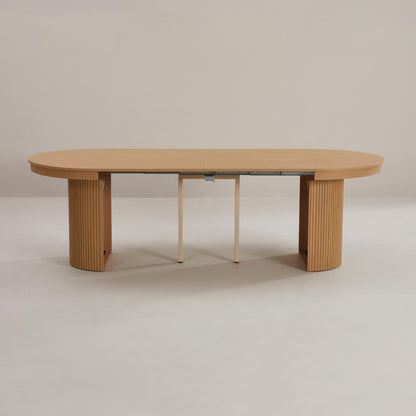 Extending fluted oval table in pecan wood